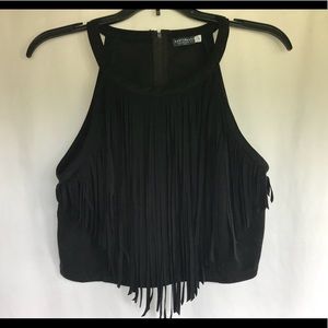 Earthbound Trading Co. Faux Suede Fringe Crop Top